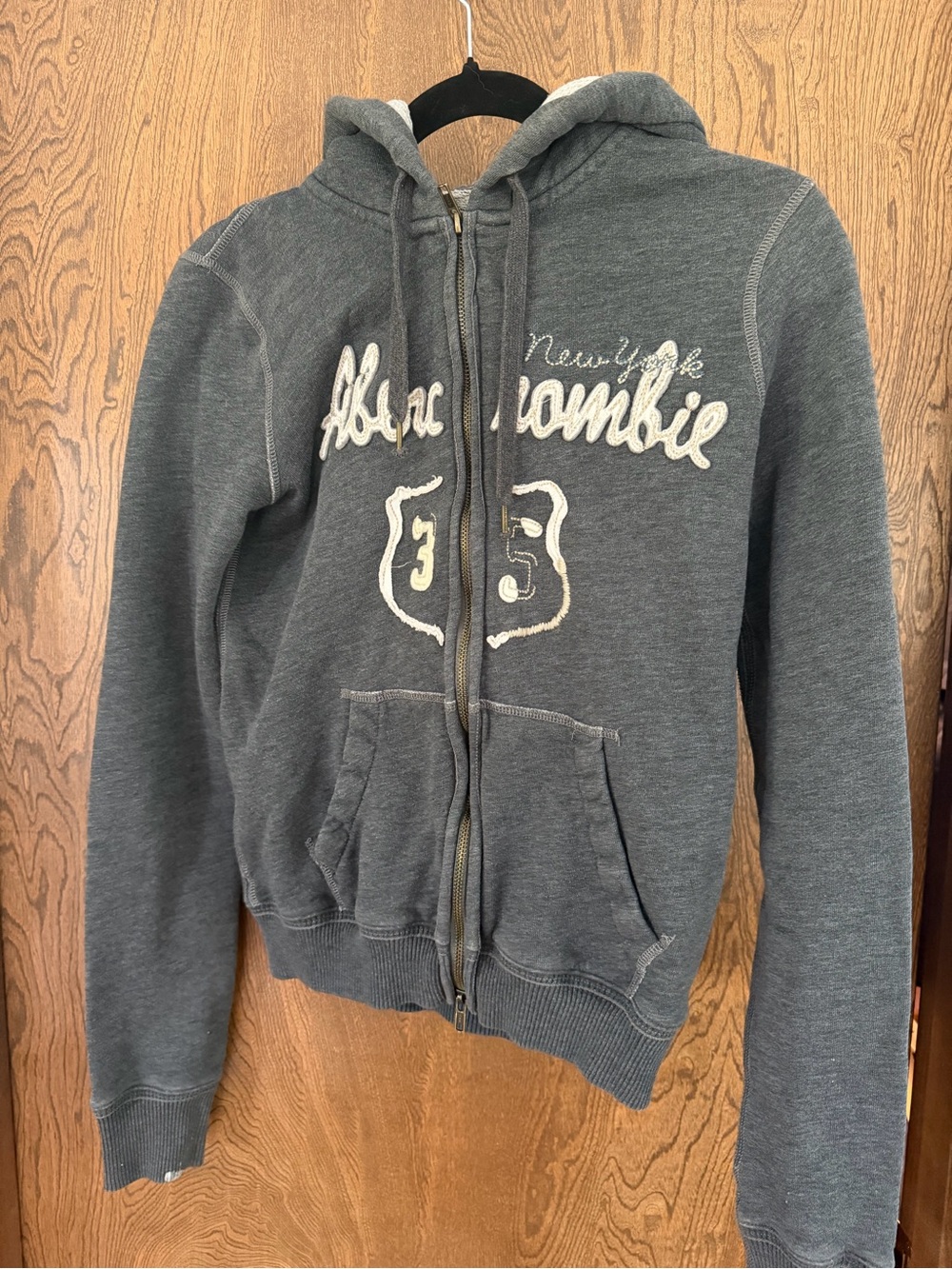 Abercrombie & Fitch Charcoal Gray Zip Hoodie with Embroidered Logo